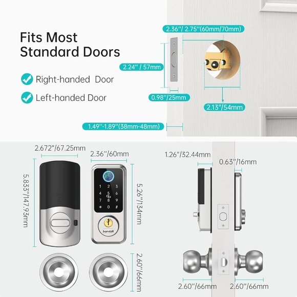 TWO Hornbill Keyless‎ Entry Door Lock Smart Deadbolt with Handlesets - Picture 12 of 12